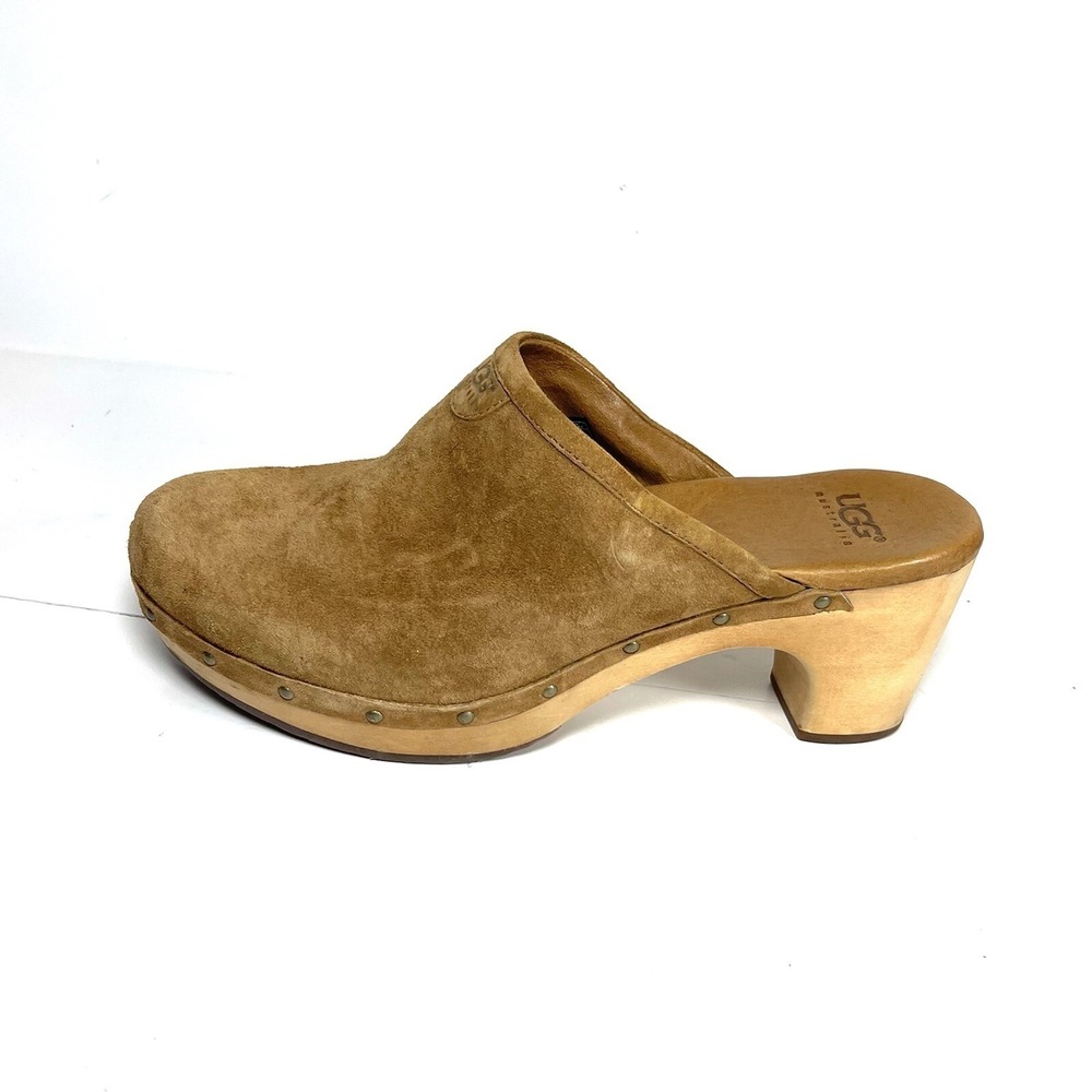 Ugg abbie Shoes Women's 9 Brown Wooden Mule clogs Leather Slip On